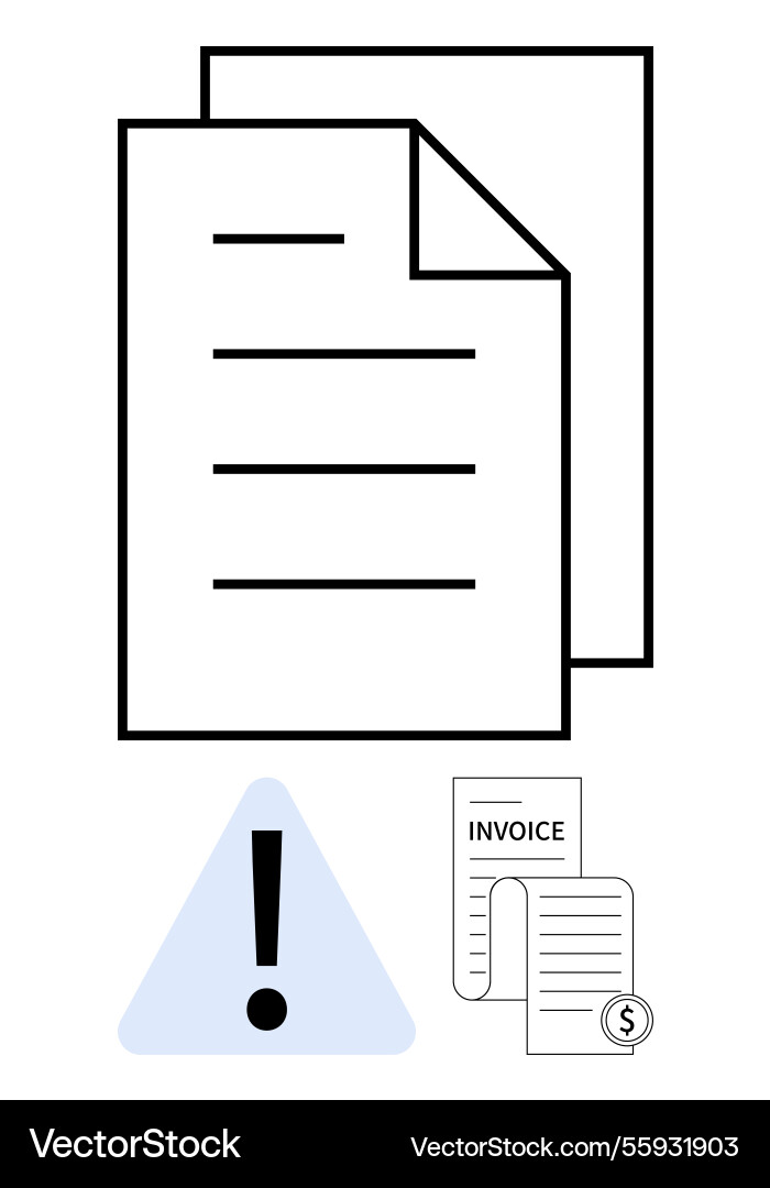 Document overlap with warning triangle and invoice Document overlap with warning triangle and invoice vector image