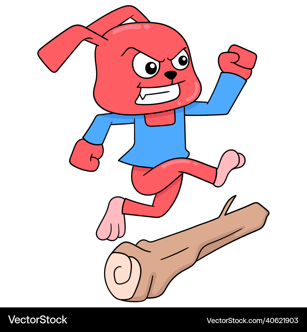 Rabbit is practicing running on a log doodle icon Vector Image