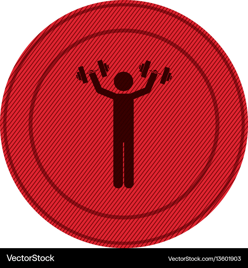 Red circular frame of man with dumbbell Vector Image