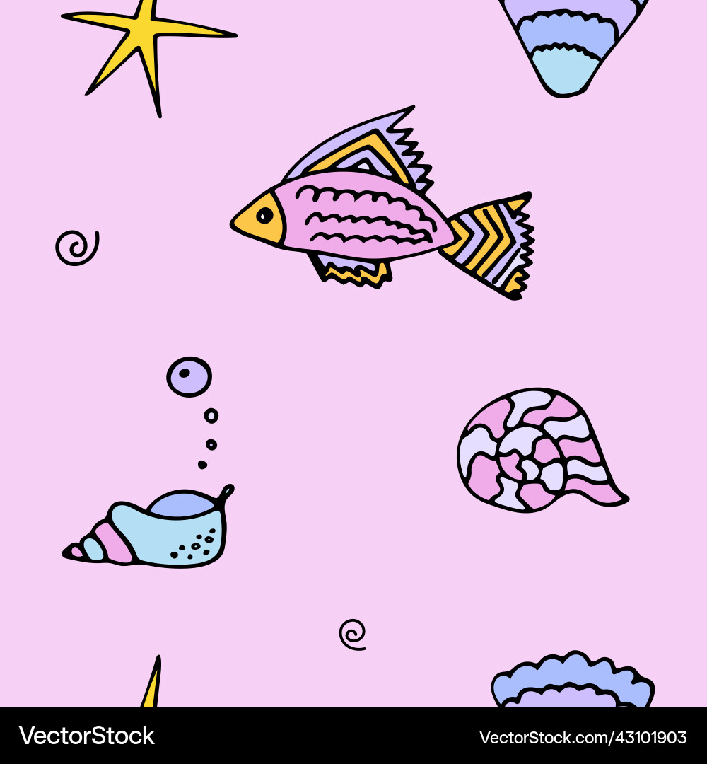 Seamless pattern with fish shells and starfish Seamless pattern with fish shells and starfish Vector Image