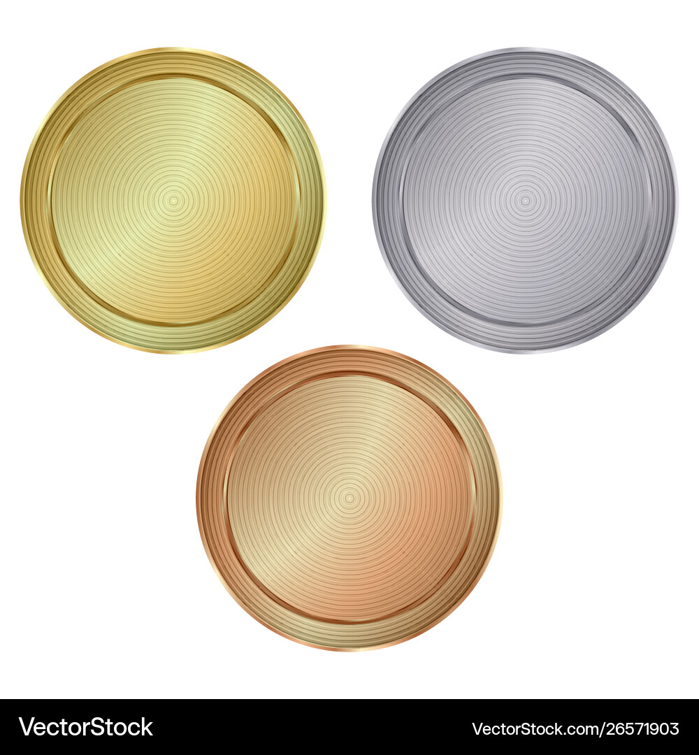 Set empty round gold centric circles smooth shiny Set empty round gold centric circles smooth shiny vector image