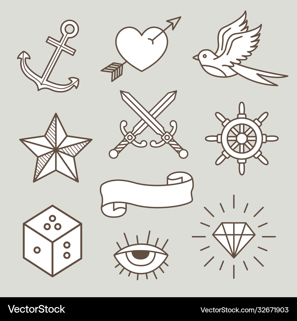Vintage Old School Tattoo Set Vector Image