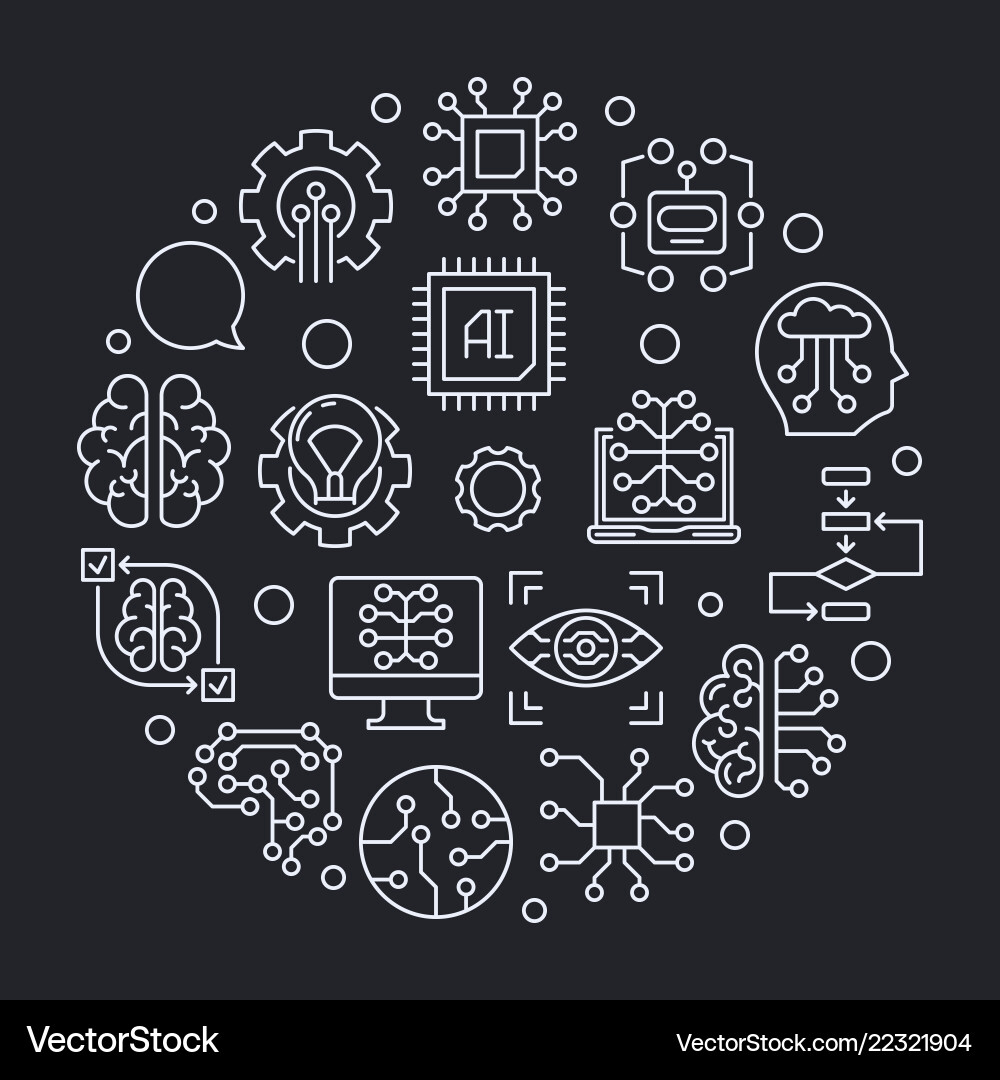Artificial Intelligence Round Icons vector image