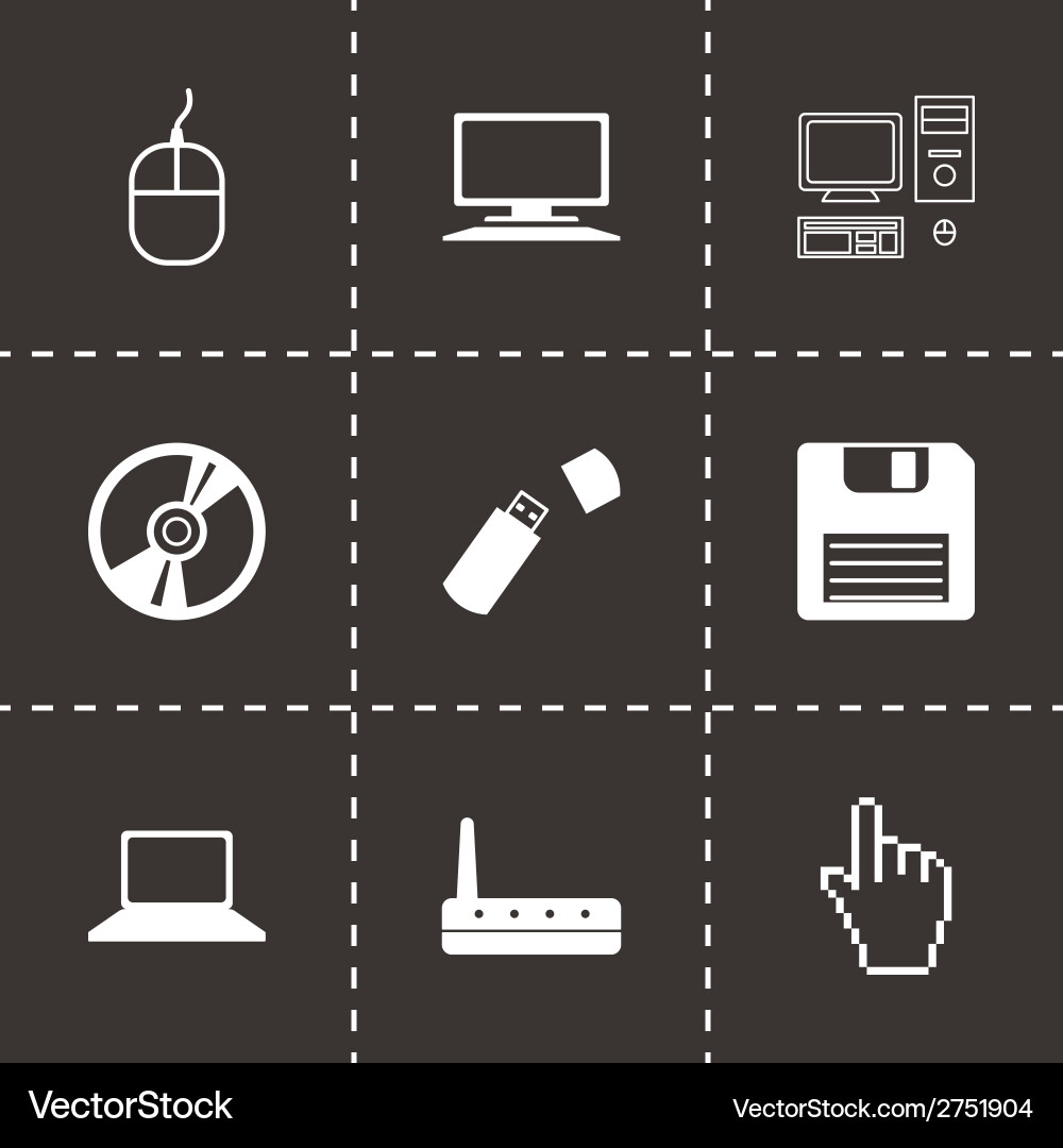 Black computer icons set Vector Image
