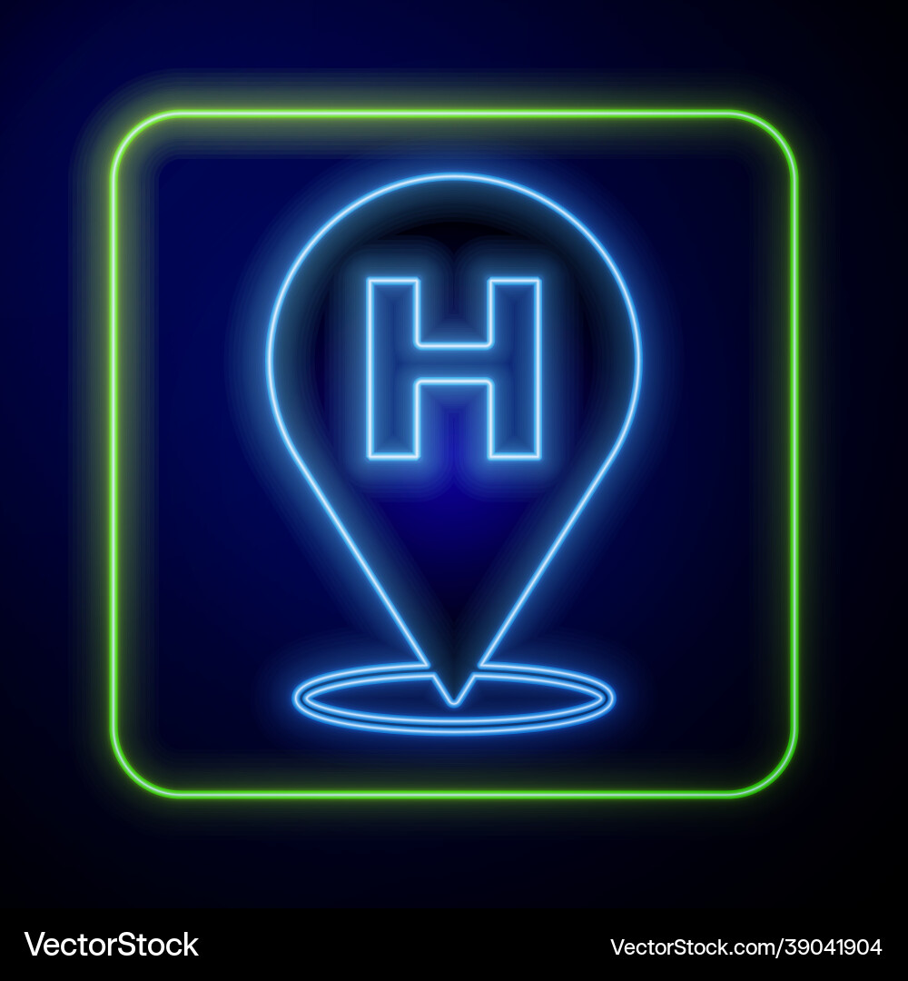 Glowing neon medical map pointer with cross Vector Image