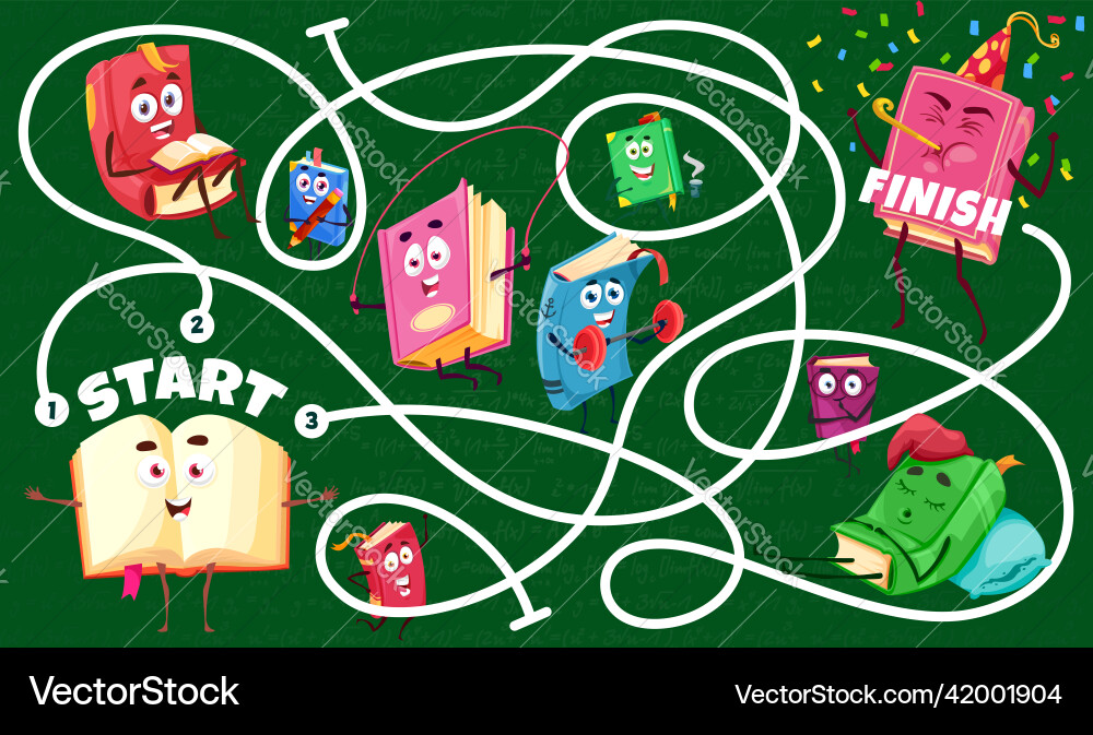 Labyrinth maze with books and textbooks characters vector image