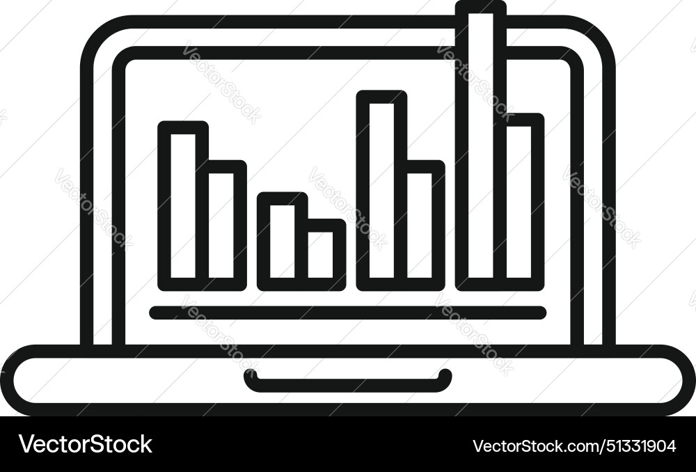 Laptop displaying bar graph line art Laptop displaying bar graph line art vector image