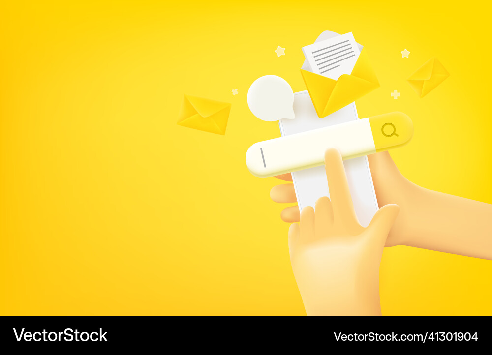 Online searching emails via mobile phone 3d vector image