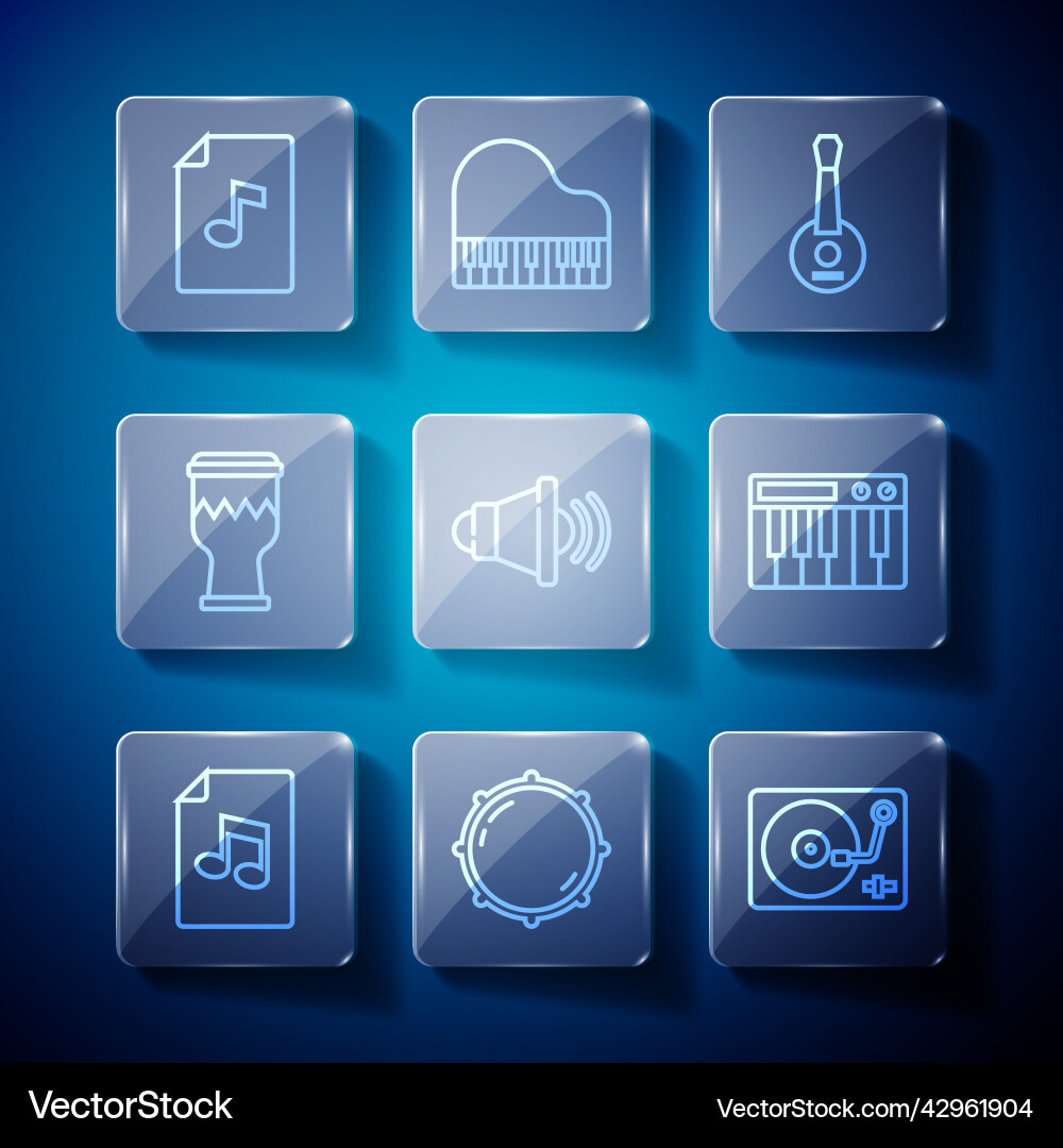 Set line music book with note dial knob level Set line music book with note dial knob level vector image