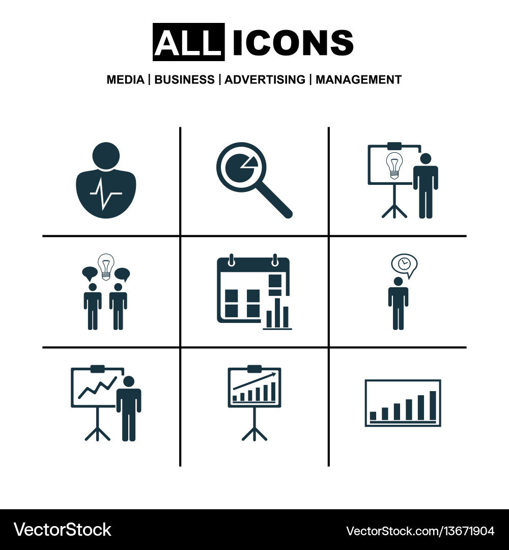 Set of 9 board icons includes project analysis Set of 9 board icons includes project analysis vector image