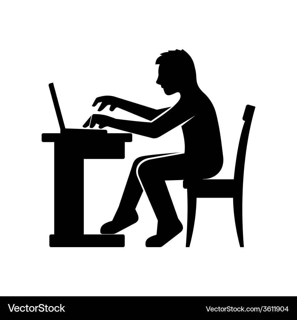 Silhouette of a Programmer at Computer vector image