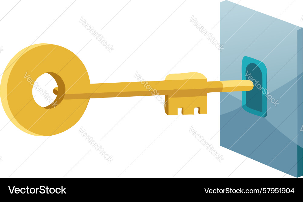 Unlocking success key in lock mechanism icon vector image