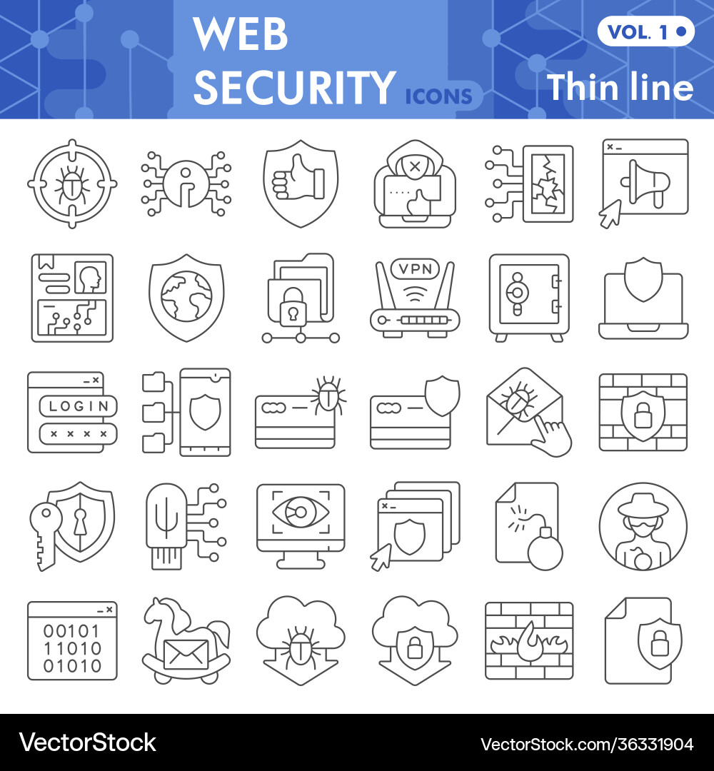 Web security thin line icon set data protection Web security thin line icon set data protection vector image