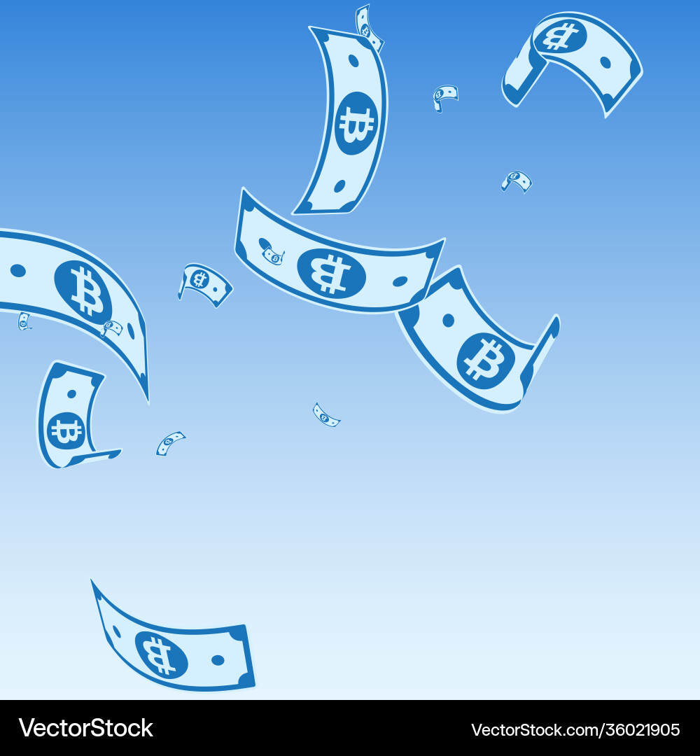 Bitcoin internet currency notes falling random b Bitcoin internet currency notes falling random b vector image