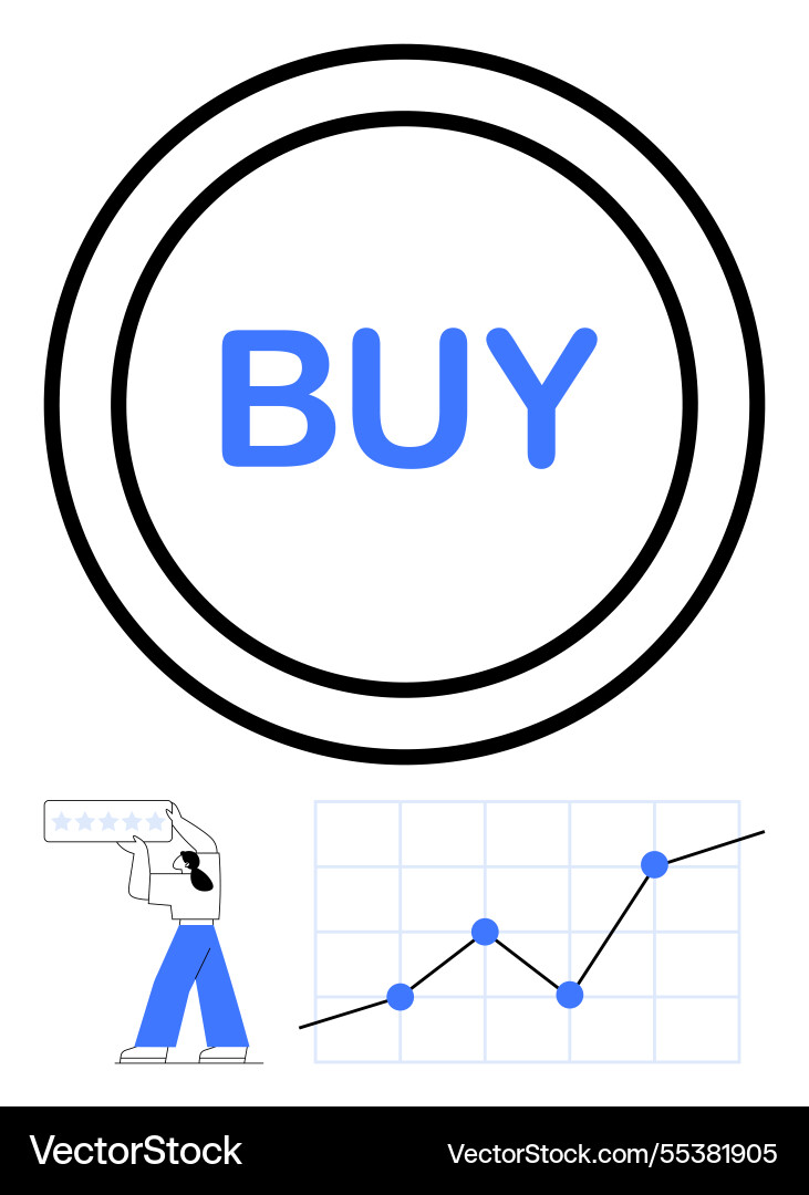 Bold buy button customer rating and line graph Bold buy button customer rating and line graph vector image
