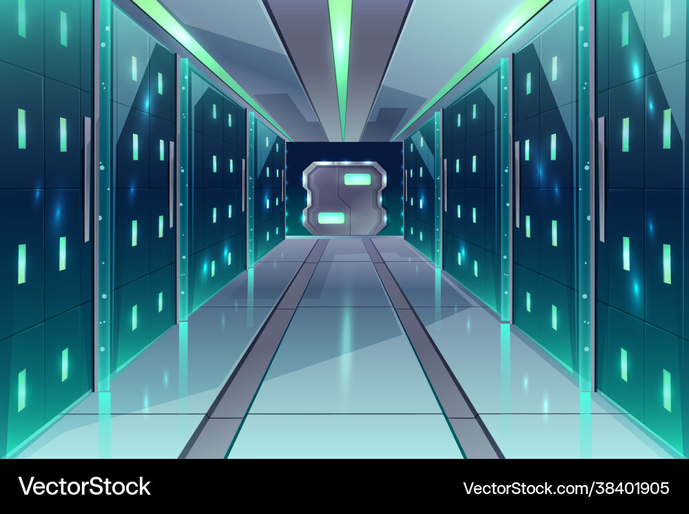 Corridor in spaceship server center datacenter Corridor in spaceship server center datacenter vector image