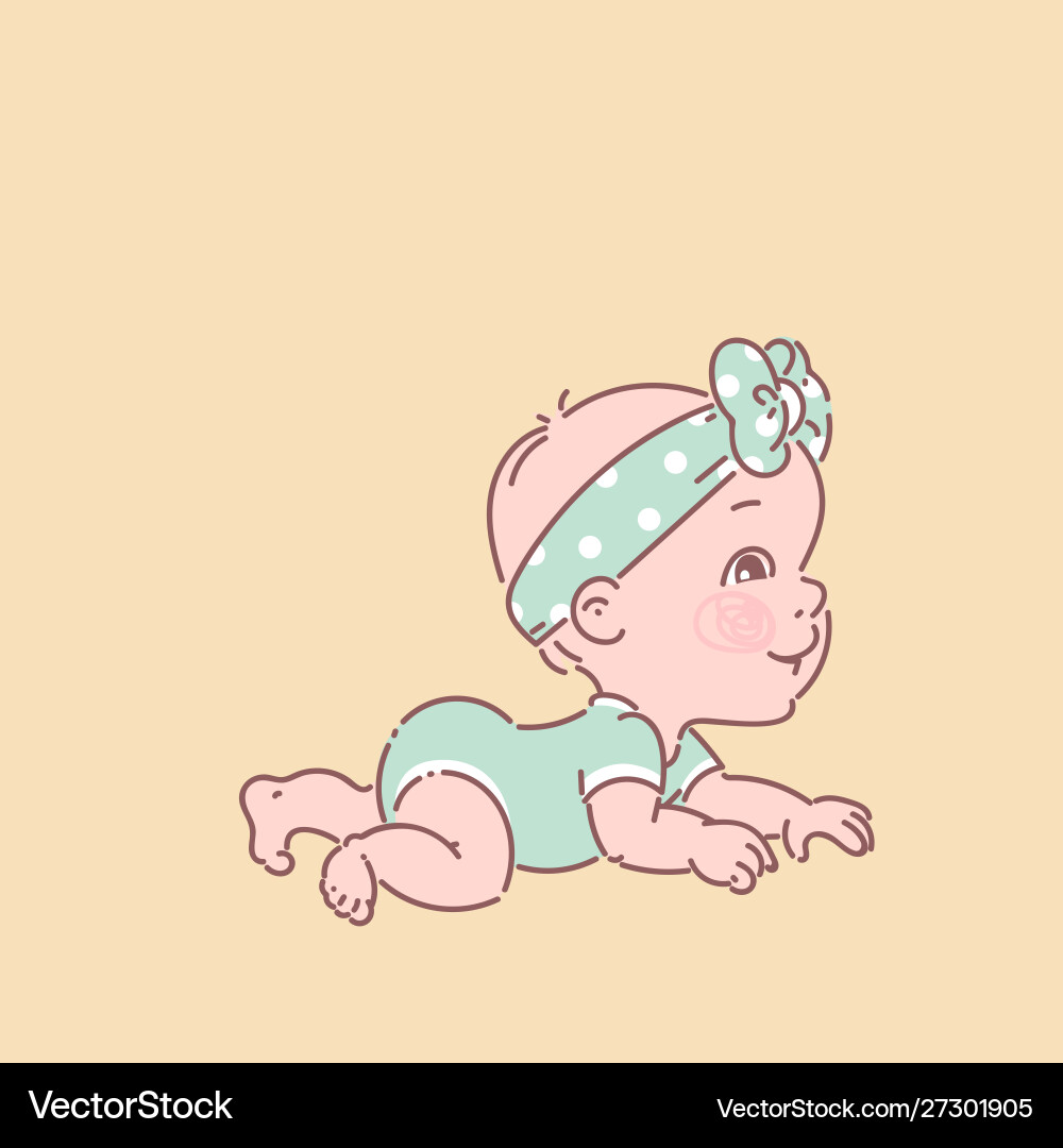 Cute little baby girl in diaper green bodysuit Cute little baby girl in diaper green bodysuit vector image