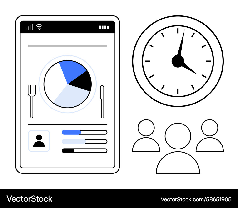 Digital meal tracking app interface with pie chart Vector Image