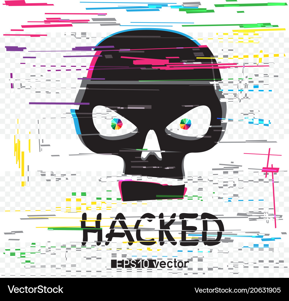 Glitch hacker black skull with text Glitch hacker black skull with text vector image