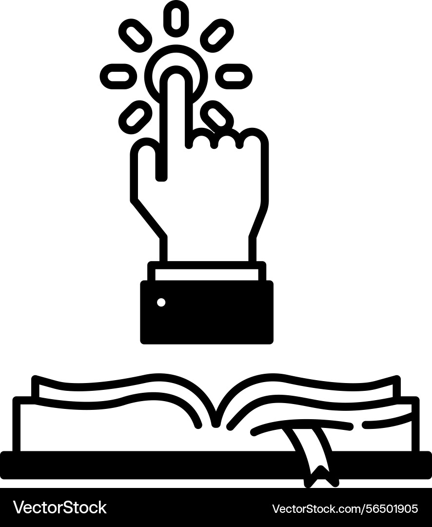 Hand pointing to a button on book Hand pointing to a button on book vector image