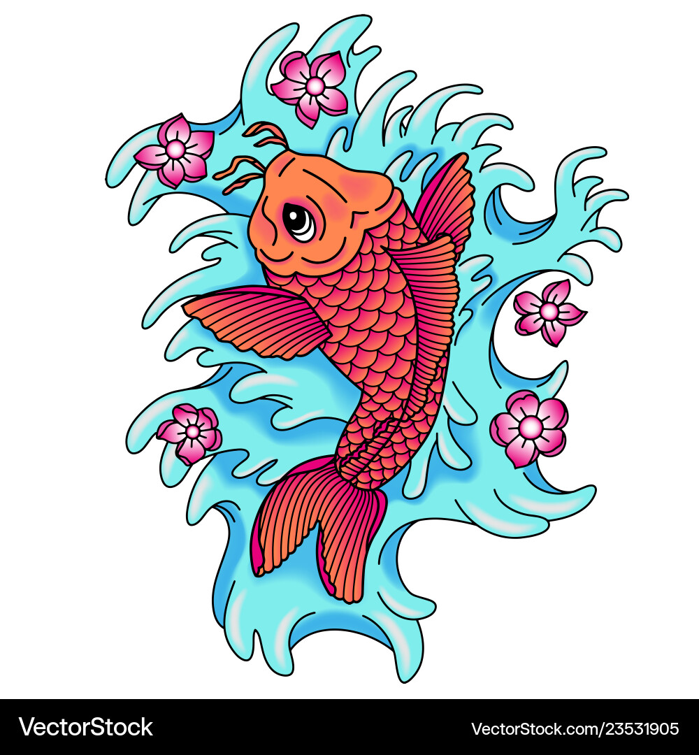Koi carp traditional japanese tattoo flash – Royalty-Free Vector |  VectorStock, image size:1000x1080