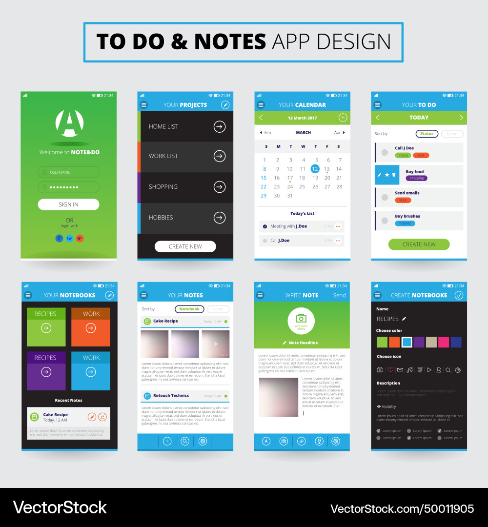 Notes mobile apps design Notes mobile apps design vector image