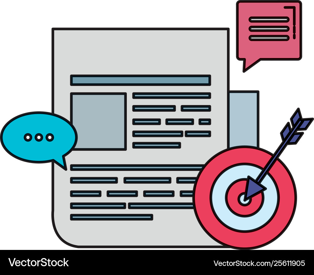 Paper document with speech bubbles and target Paper document with speech bubbles and target vector image