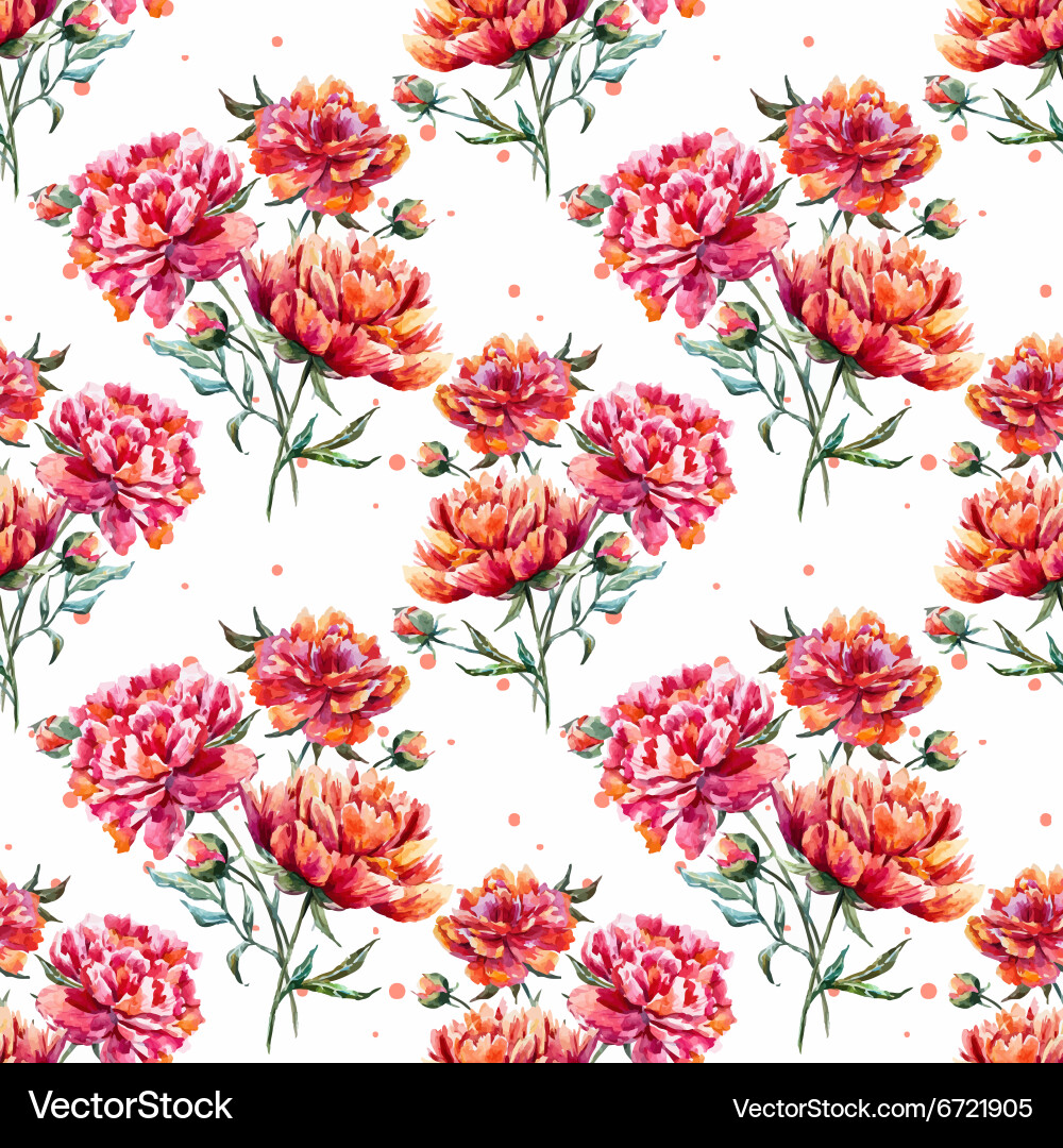 Watercolor Floral Peony Pattern Vector Image