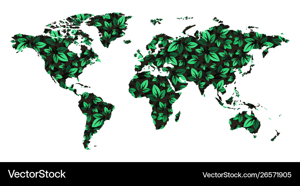 World map pattern leaves tree green color shade World map pattern leaves tree green color shade vector image