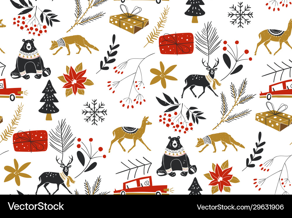 Animals winter seamless pattern Animals winter seamless pattern vector image