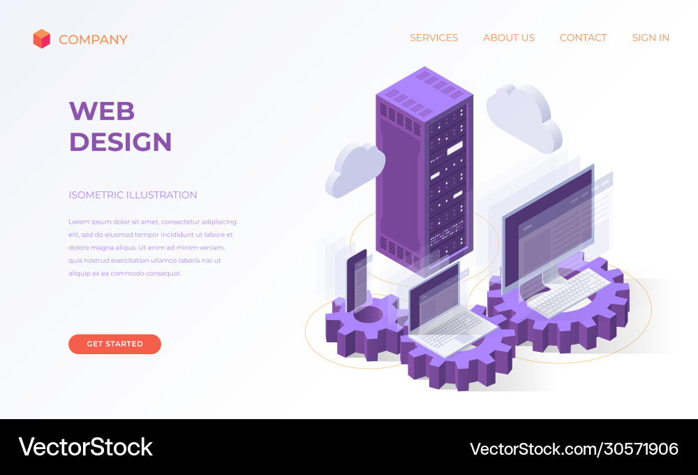 Landing page for web design and development Landing page for web design and development Vector Image