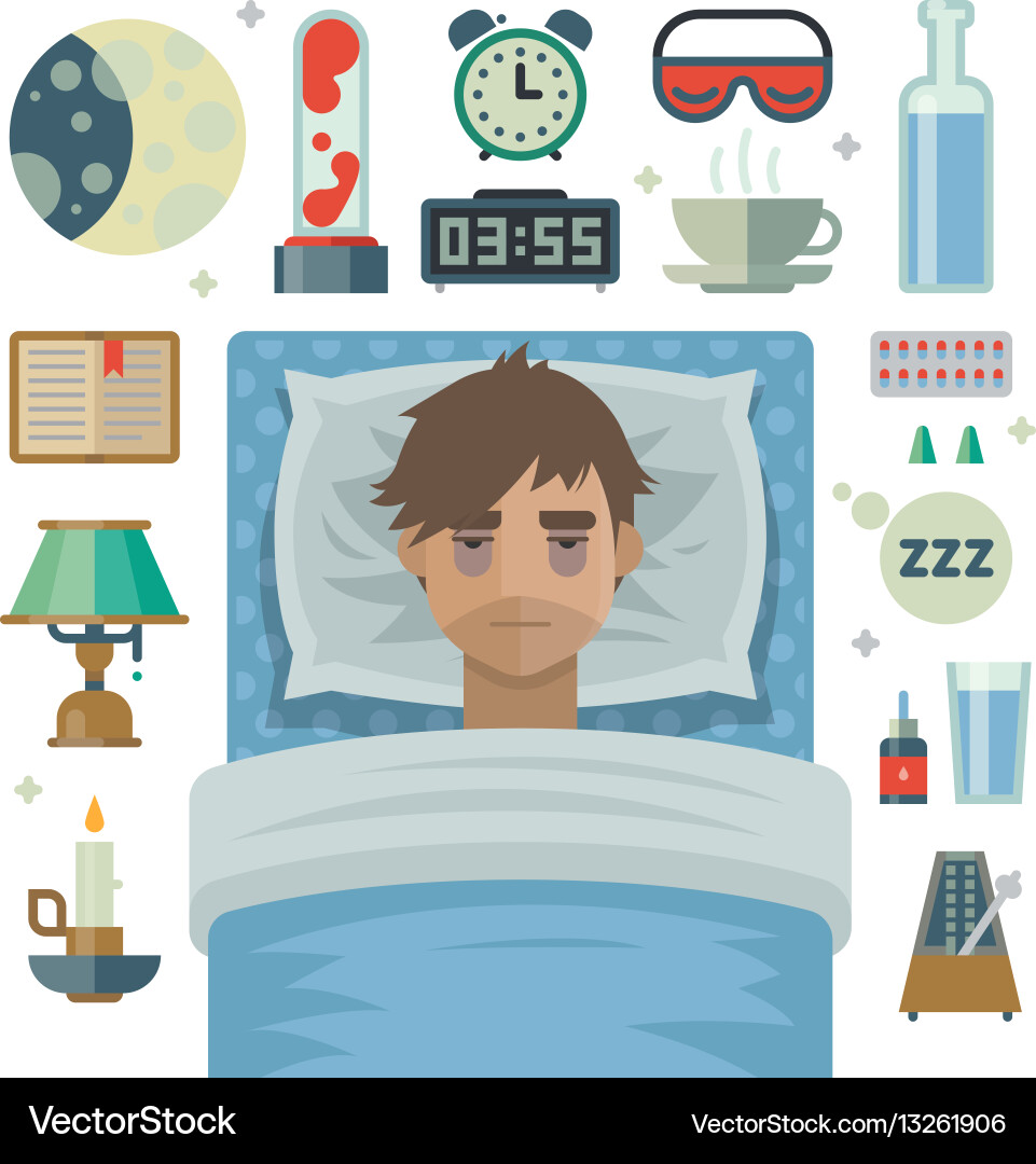 Man Struggling with Insomnia Vector Image