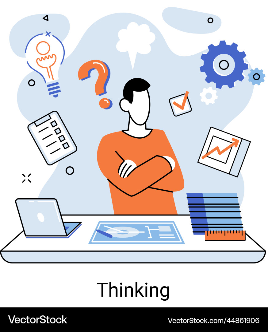 Man thinking sitting at table with question mark Man thinking sitting at table with question mark vector image