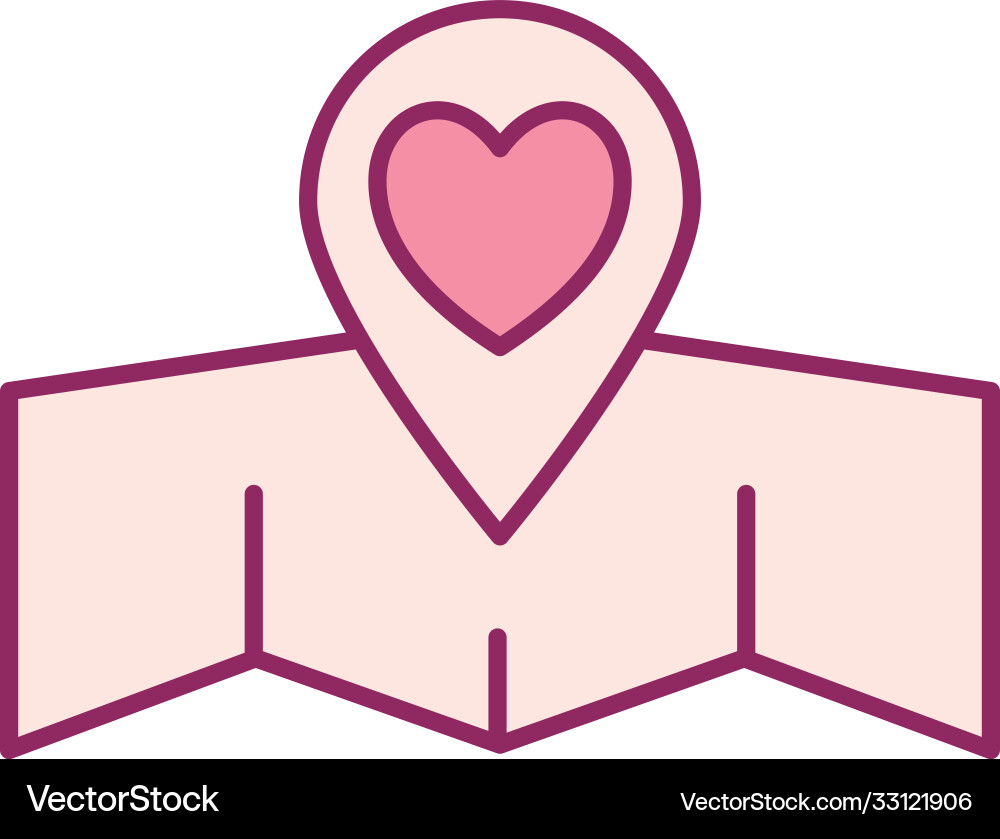 Map with heart in gps mark line and fill style Vector Image