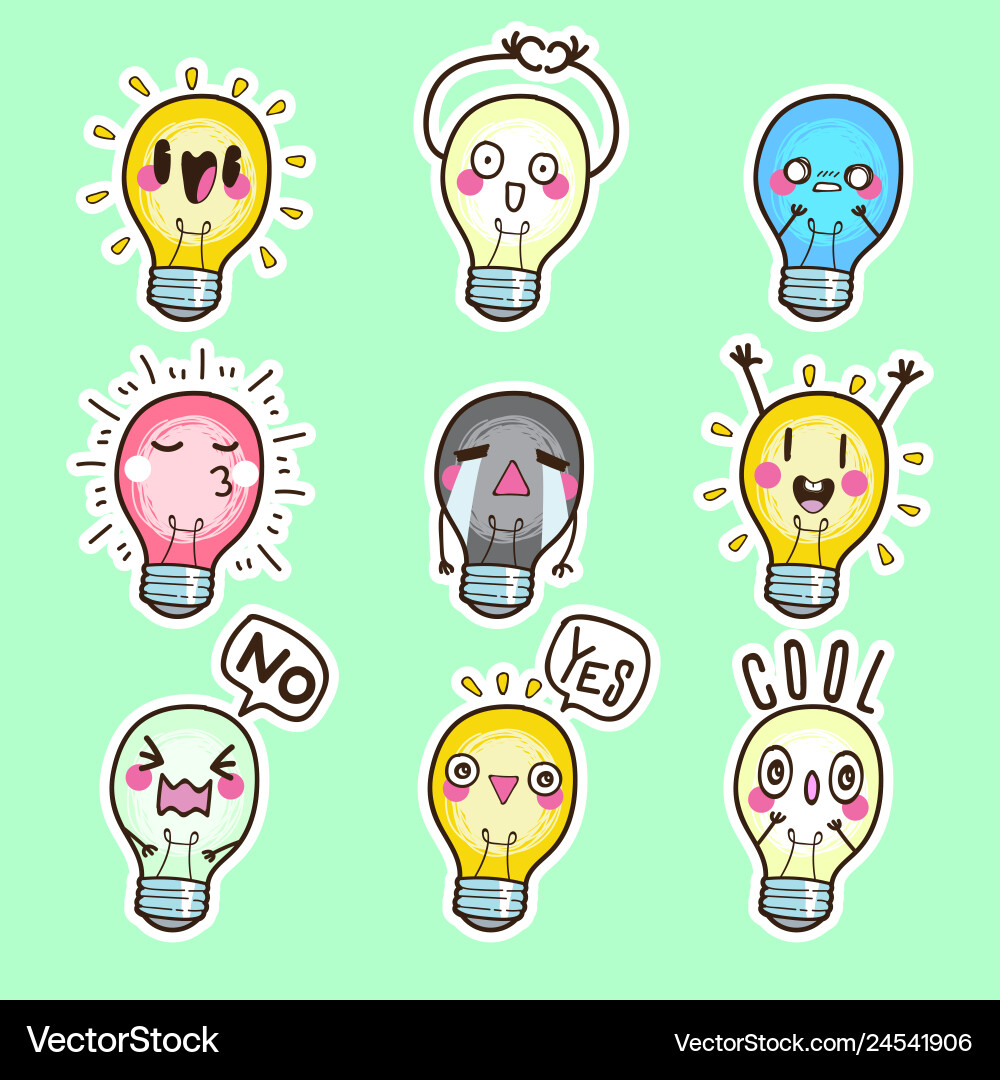 Niedliche Lampe Aufkleber Lampe Emoticon Niedliche Lampe Aufkleber Lampe Emoticon vektorbild