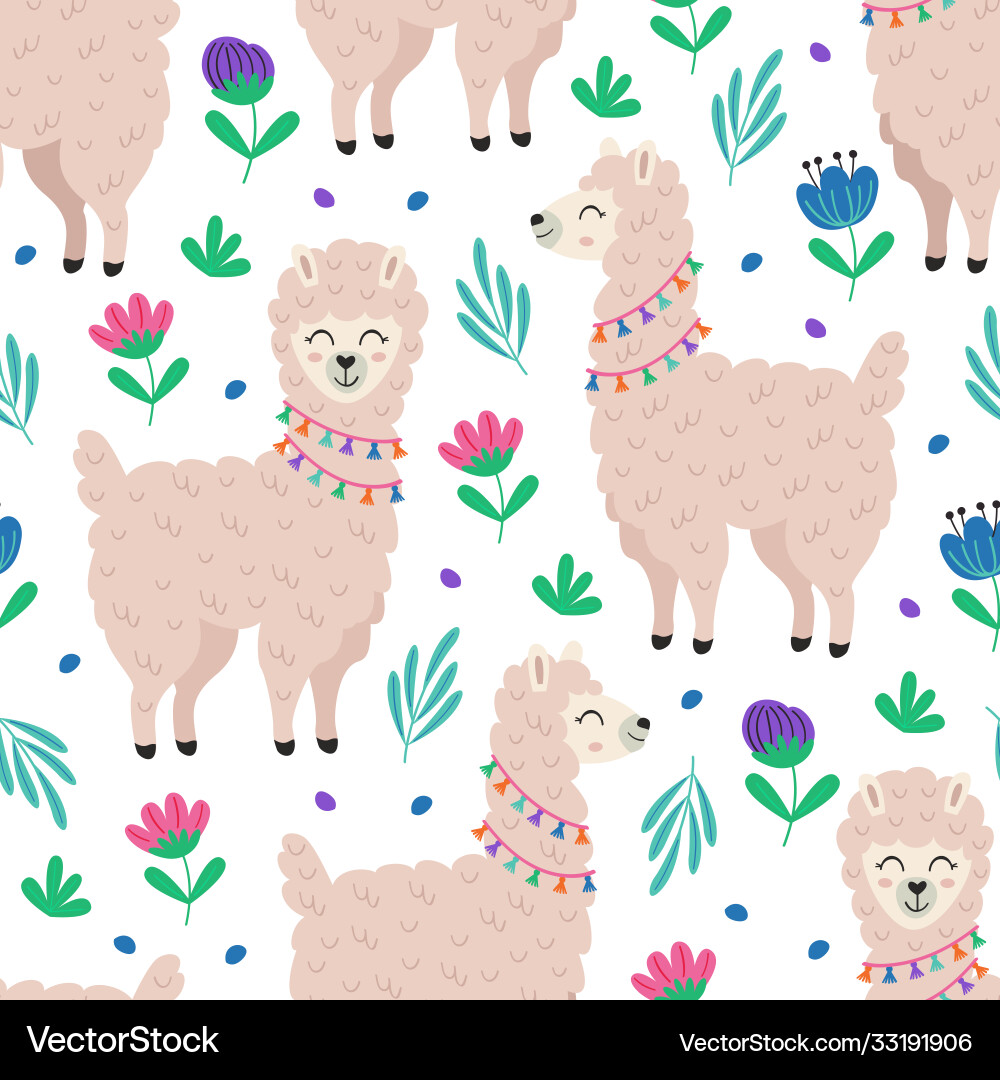 Seamless pattern with llama and flowers Seamless pattern with llama and flowers vector image