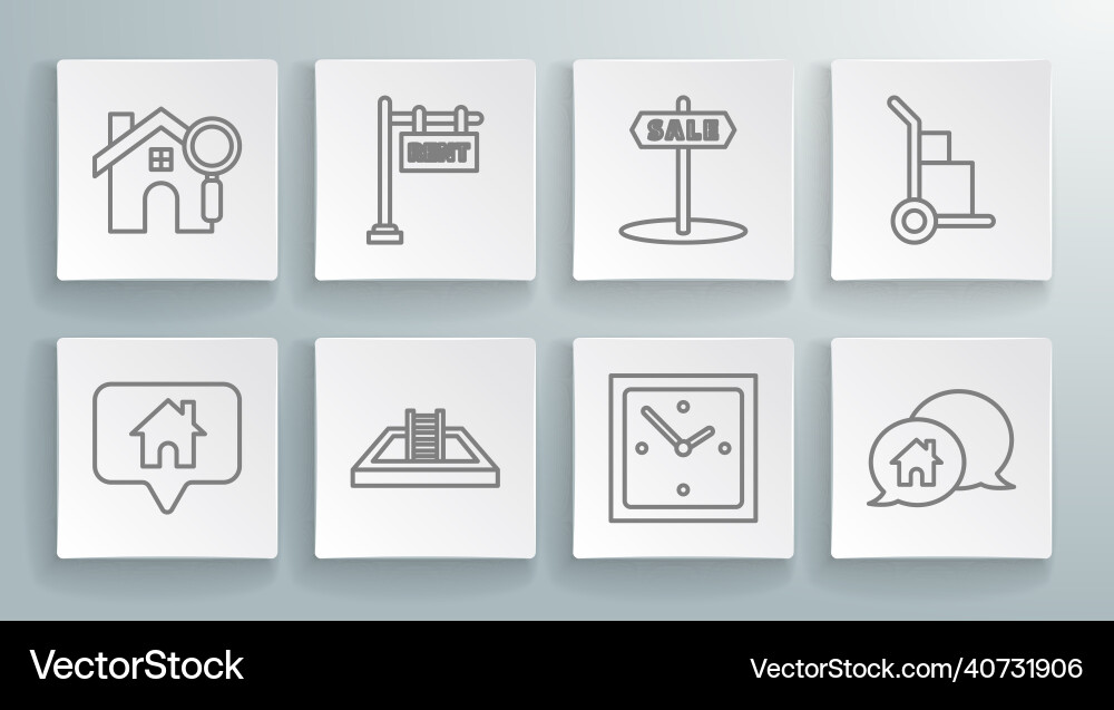 Set line map pointer with house hanging sign text Set line map pointer with house hanging sign text vector image