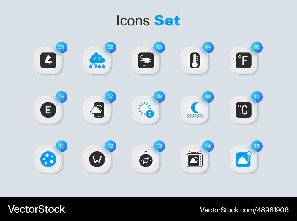 Set weather forecast app cloud and lightning moon Vector Image