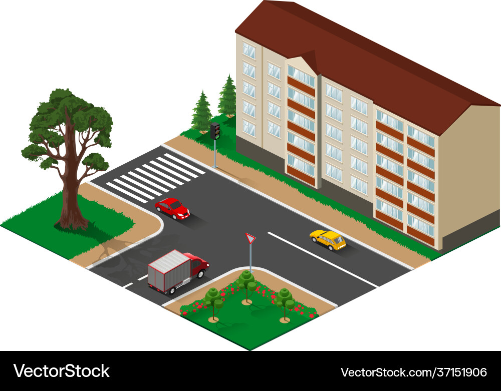 Three way junction intersection with main road vector image