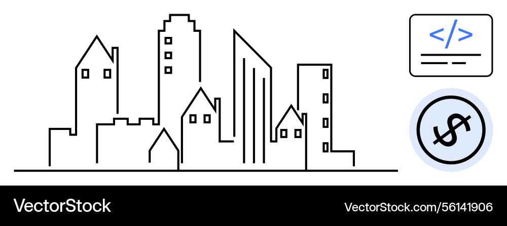 Urban cityscape with coding and finance elements Urban cityscape with coding and finance elements vector image