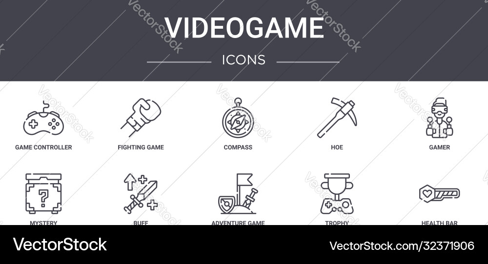 Videogame concept line icons set contains Videogame concept line icons set contains vector image