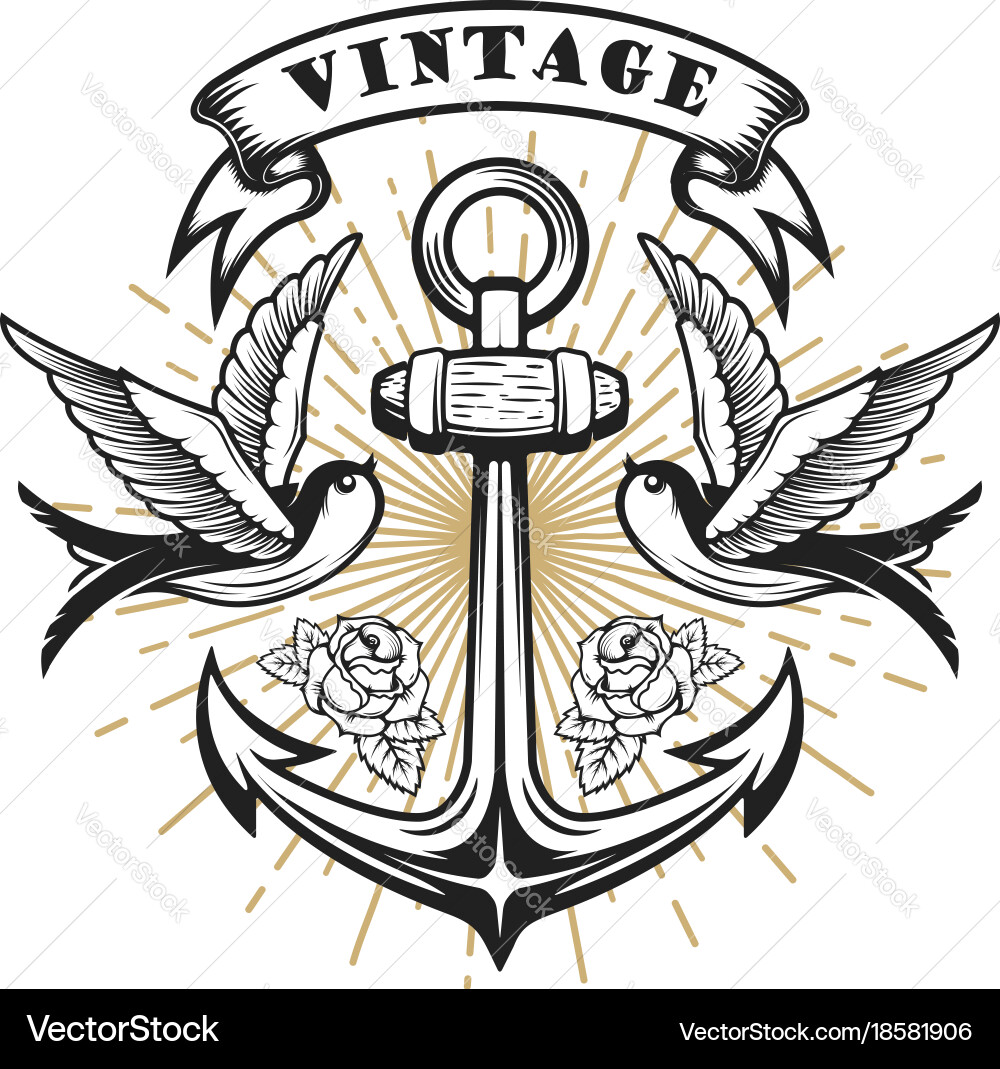 Vintage Swallow & Anchor vector image