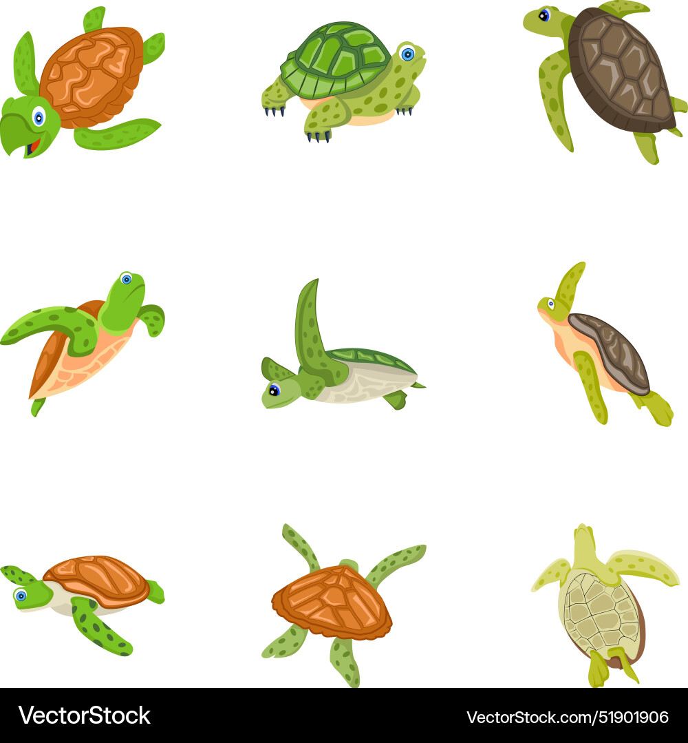 Webpack of turtle reptile flat icons Vector Image