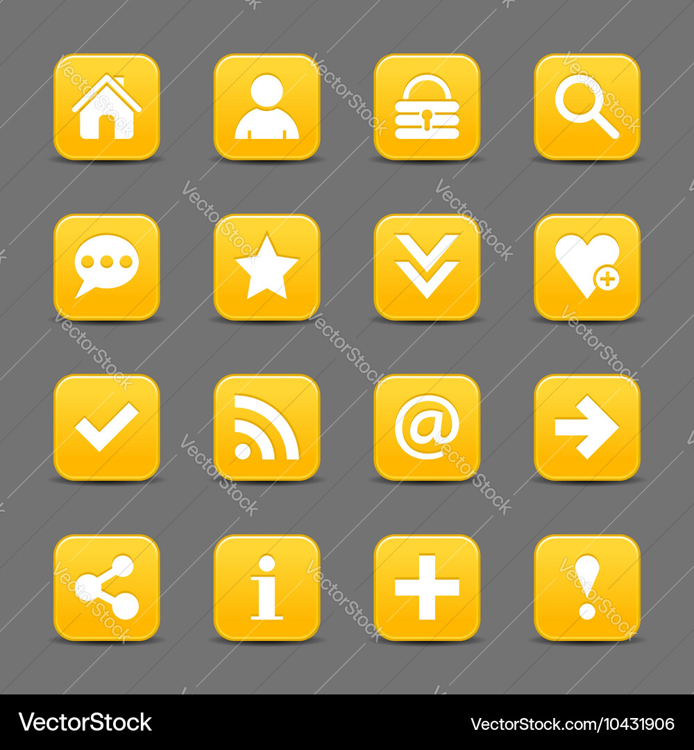Yellow satin icon web button with white basic sign Vector Image
