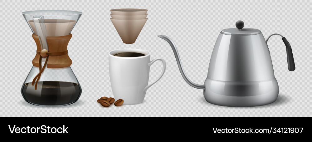 Coffee brewing realistic glass flask Coffee brewing realistic glass flask vector image