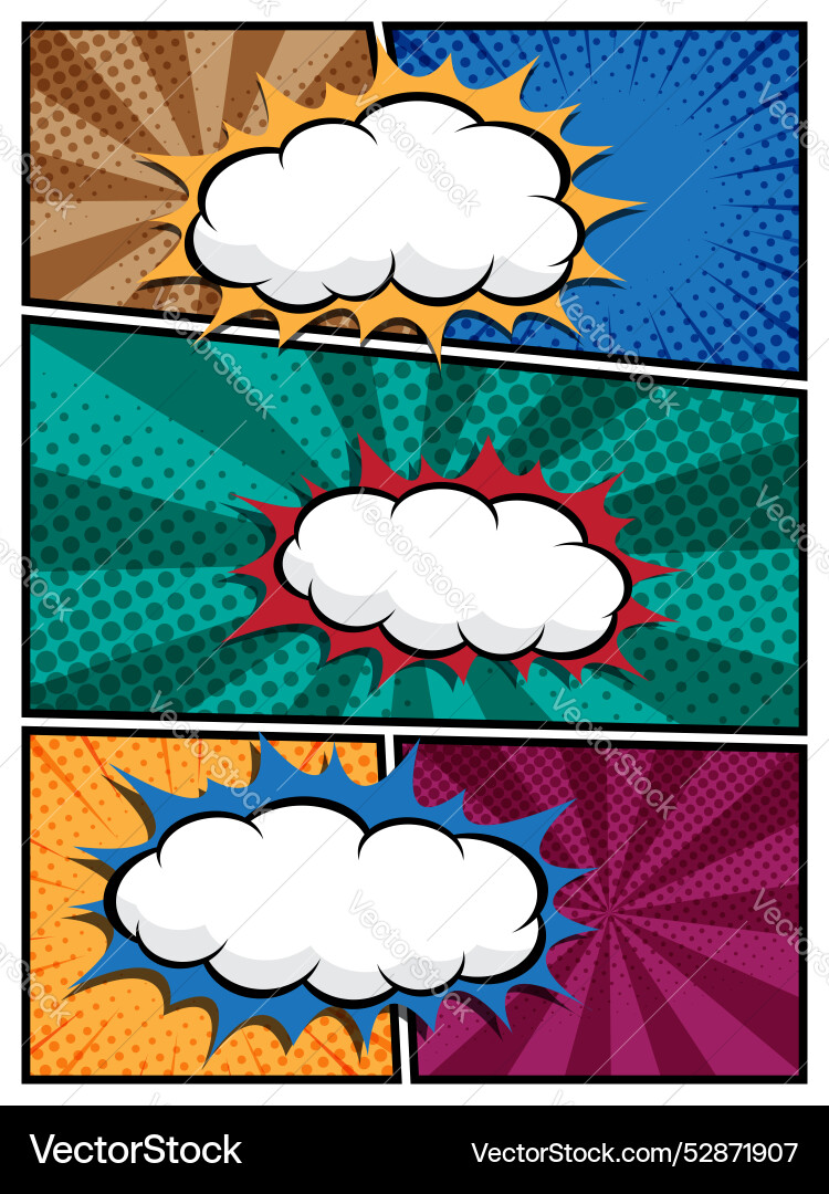 Comic speech bubbles in white clouds on a vibrant Vector Image