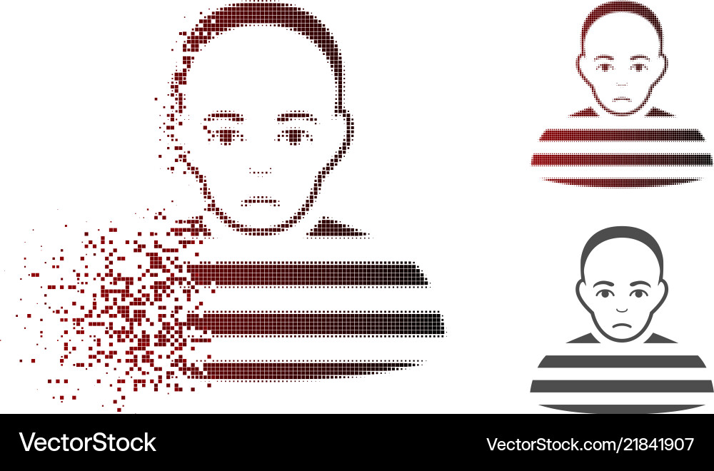 Disintegrating dot halftone prisoner icon Disintegrating dot halftone prisoner icon vector image