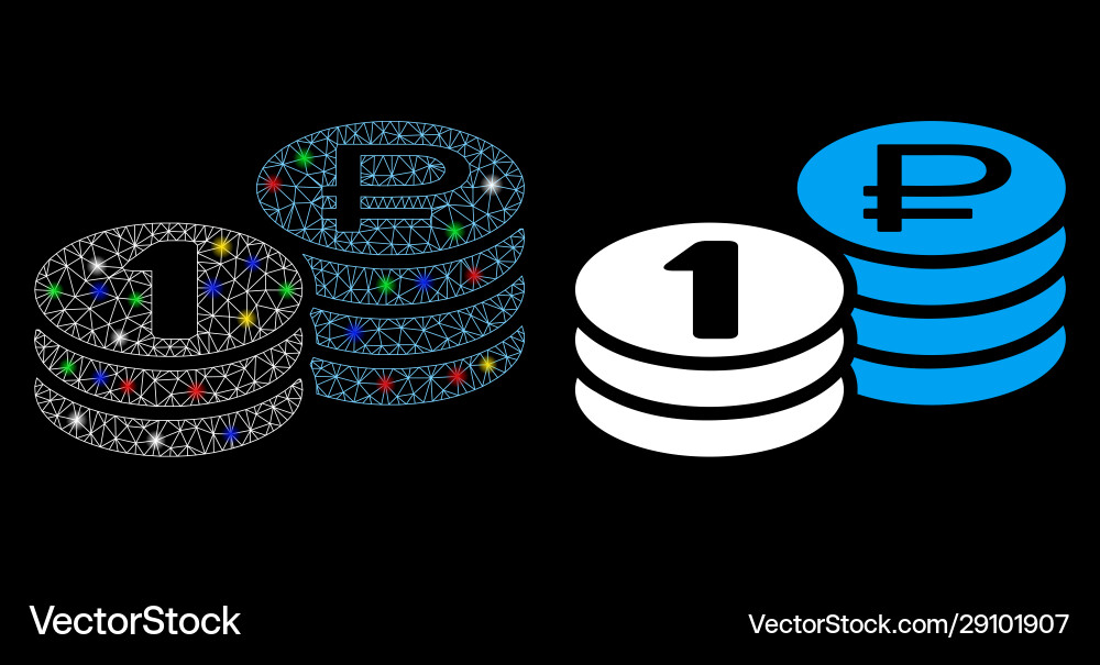 Flare mesh 2d rouble coin stacks icon with Flare mesh 2d rouble coin stacks icon with vector image