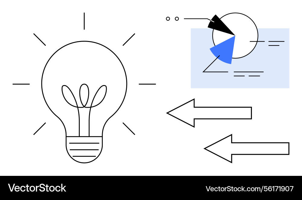 Light bulb with pie chart analysis and arrows Light bulb with pie chart analysis and arrows vector image
