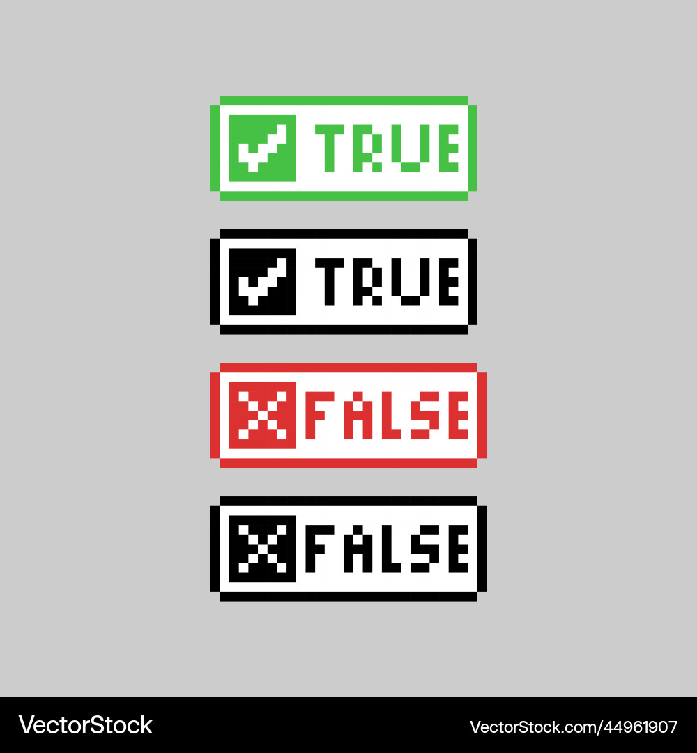 Pixel art button true and false design vector image